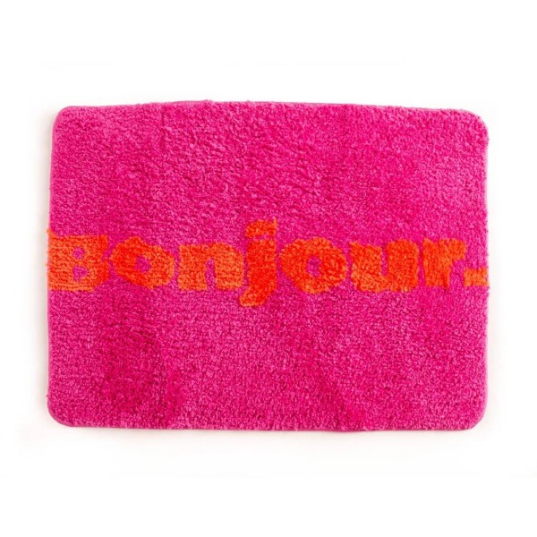 Tapis de bain Bonjour rose