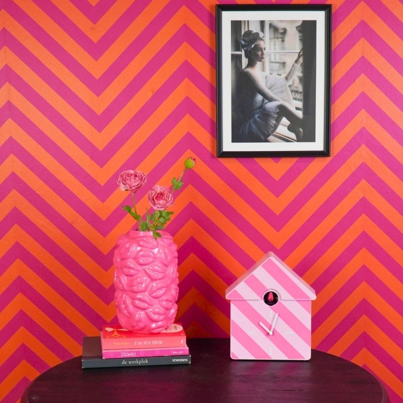 Horloge Coucou Rayée Rose 2