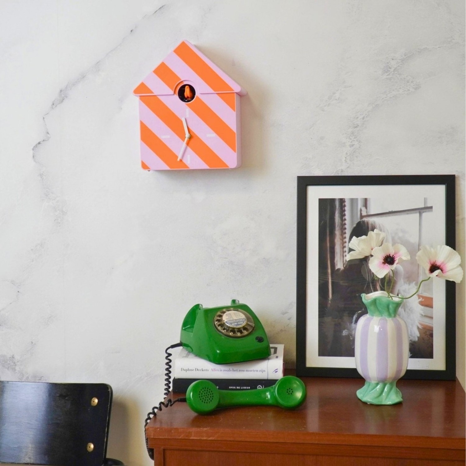 Horloge Coucou Rayée Orange & Rose