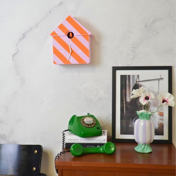 Horloge Coucou Rayée Orange & Rose