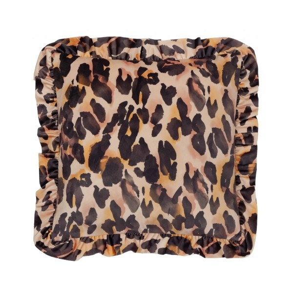 Coussin léopard à volants style rétro années 70 décoration colorée