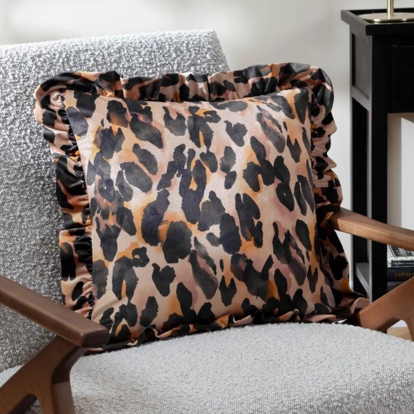 Coussin léopard à volants style rétro années 70 décoration colorée