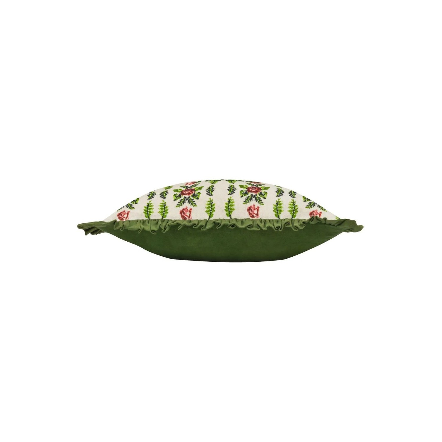 Coussin Home Sweet Home brodé avec volants verts style vintage décoration maison