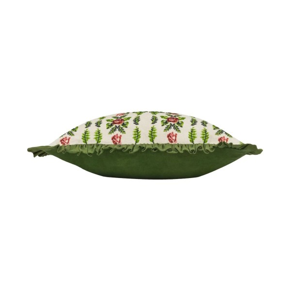 Coussin Home Sweet Home brodé avec volants verts style vintage décoration maison