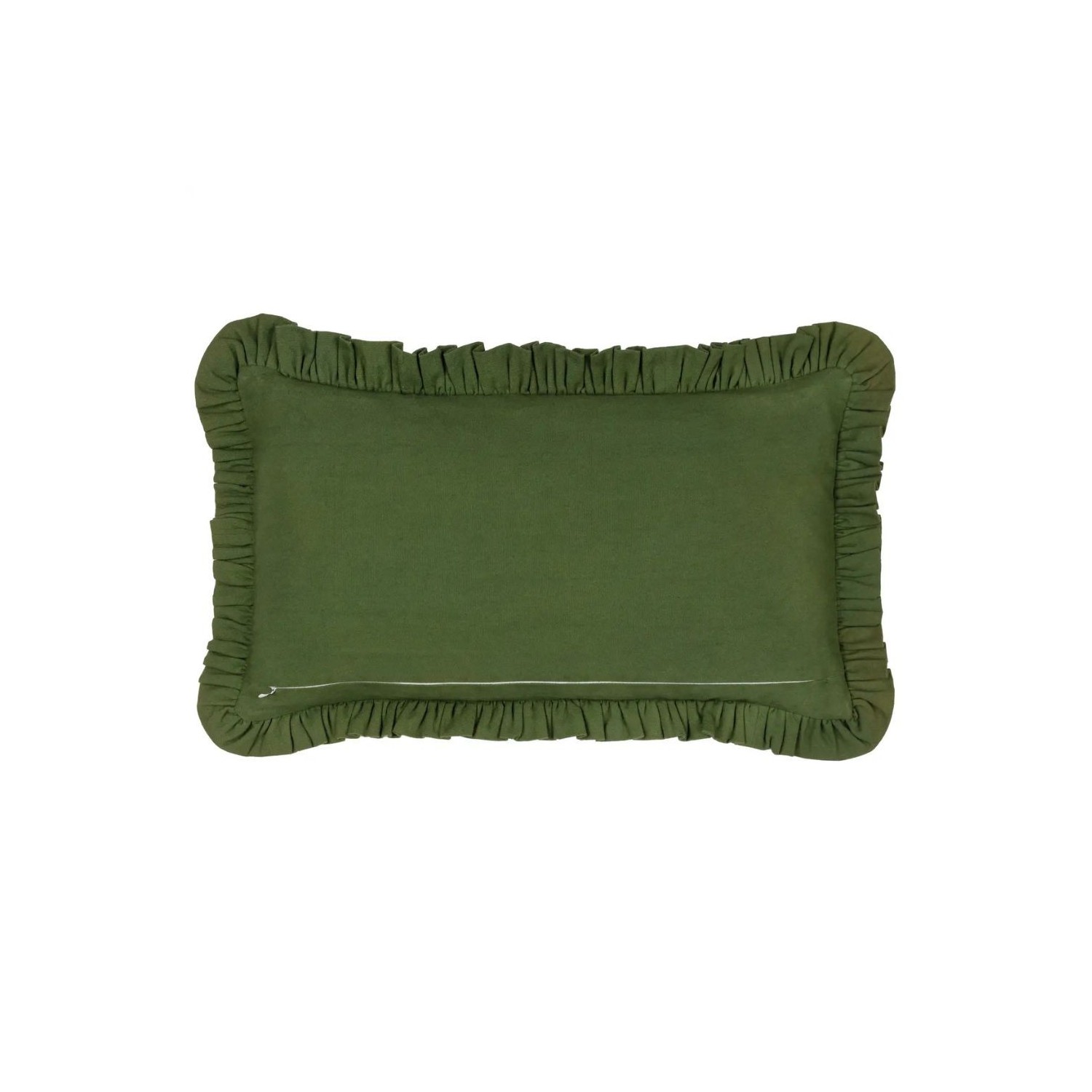 Coussin Home Sweet Home brodé avec volants verts style vintage décoration maison