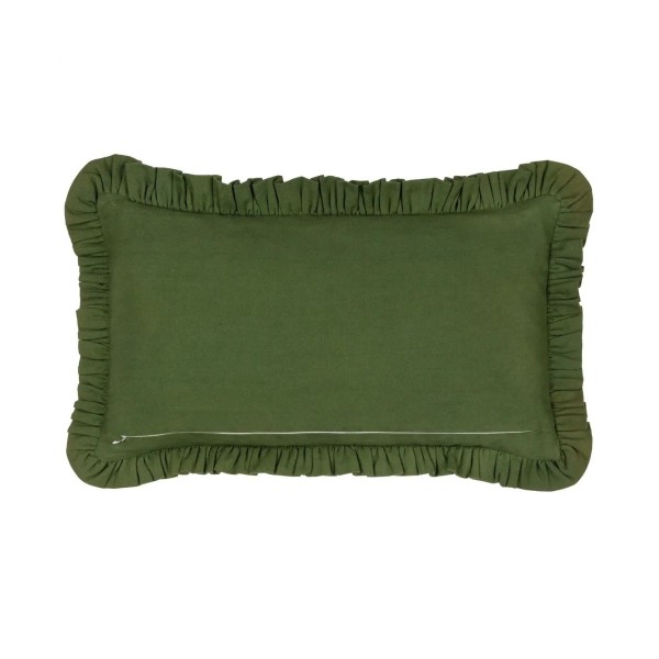 Coussin Home Sweet Home brodé avec volants verts style vintage décoration maison