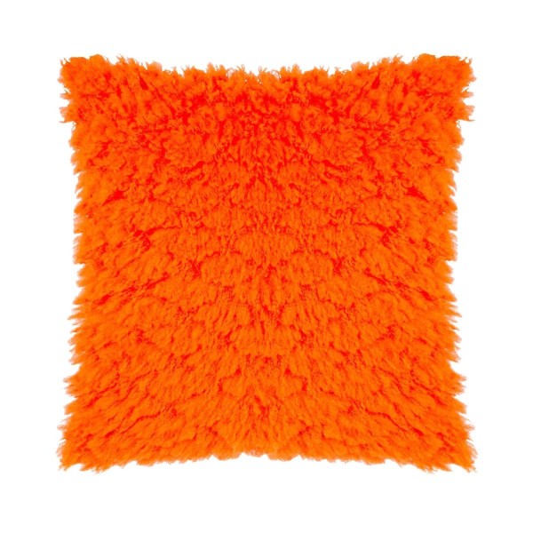 Coussin moumoute orange fluo style rétro décoration intérieure colorée