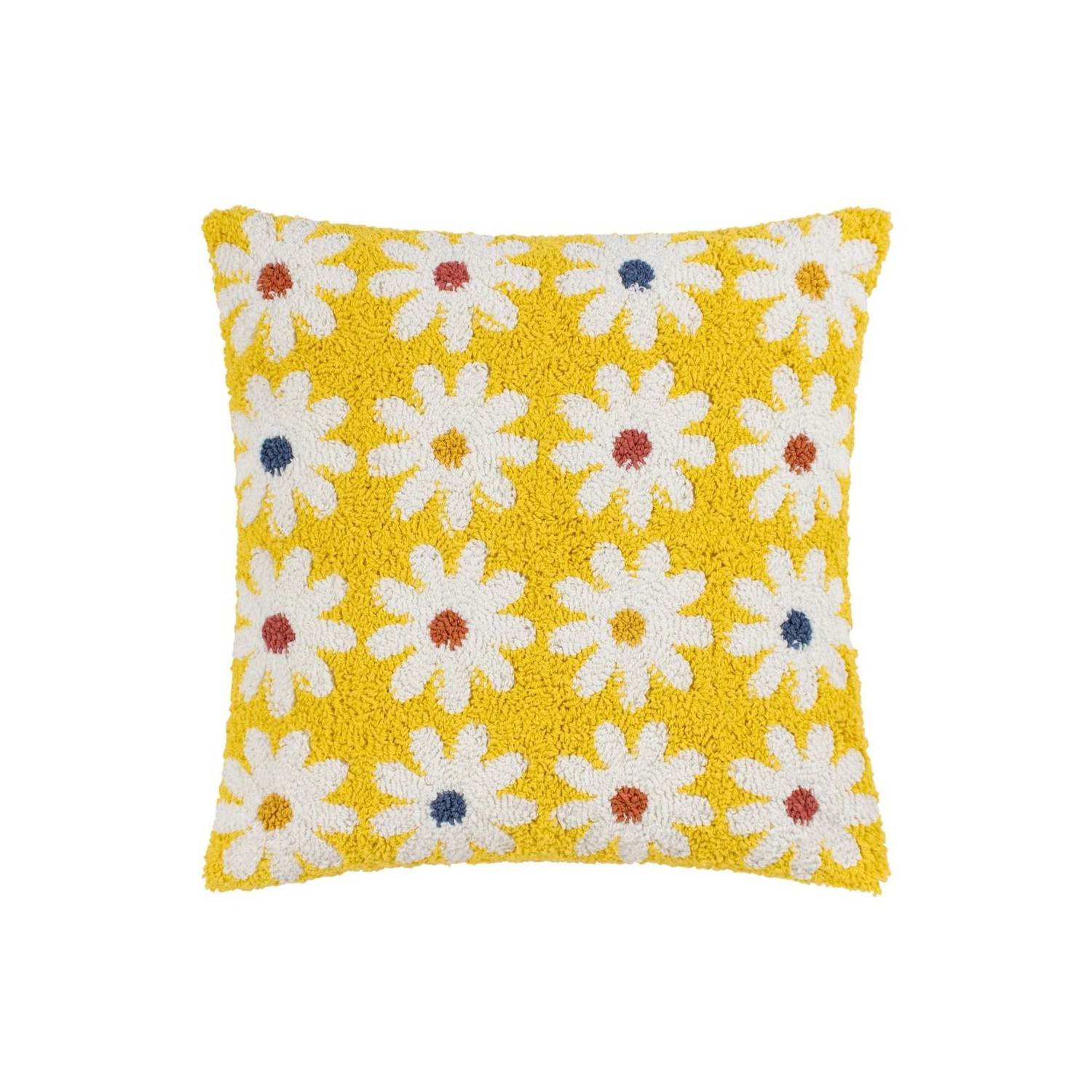 Coussin jaune à marguerites blanches style rétro décoration intérieure colorée