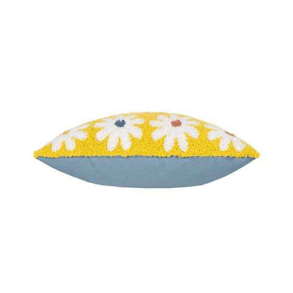 Coussin jaune à marguerites blanches style rétro décoration intérieure colorée