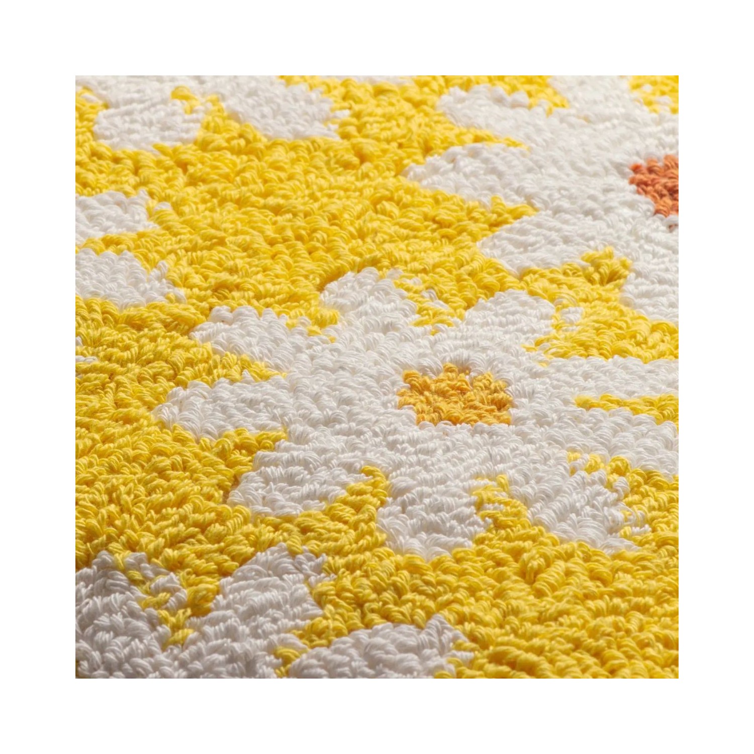 Coussin jaune à marguerites blanches style rétro décoration intérieure colorée