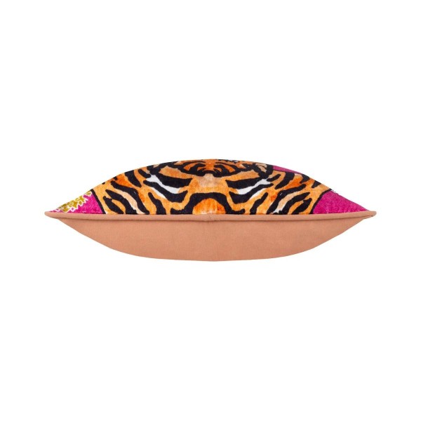 Coussin tigre rose en velours décoration intérieure colorée style rétro