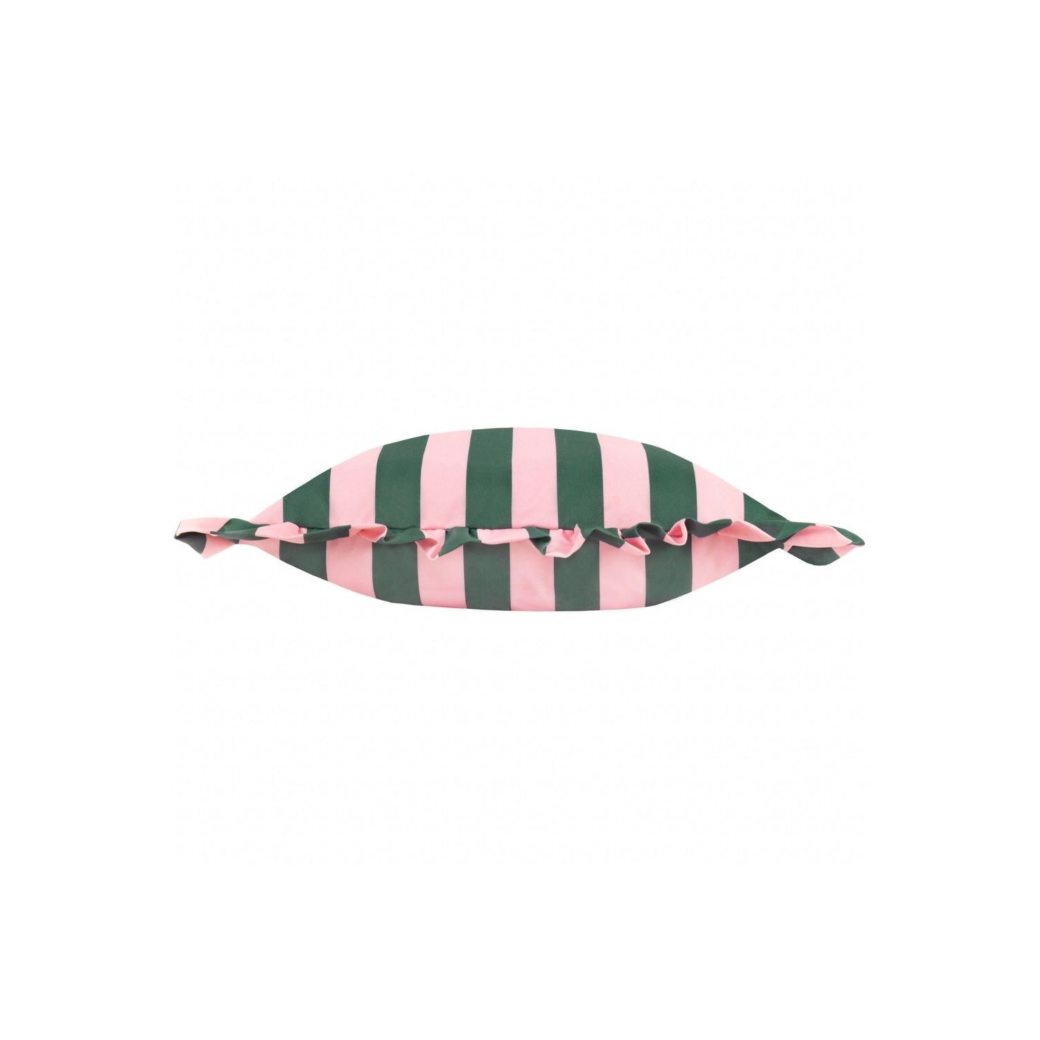 Coussin d’extérieur à rayures rose et vert avec volants décoration colorée