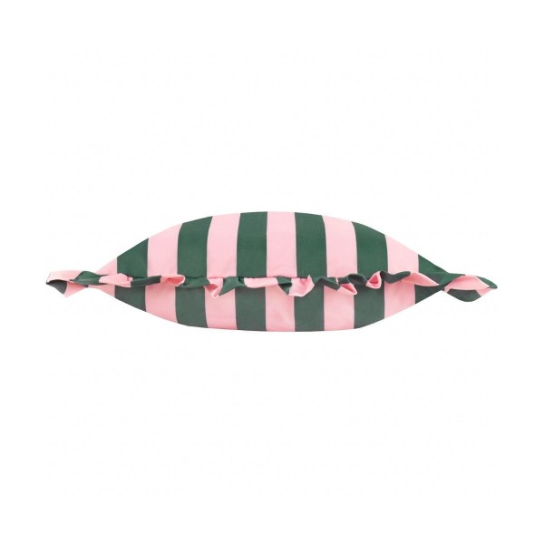 Coussin d’extérieur à rayures rose et vert avec volants décoration colorée