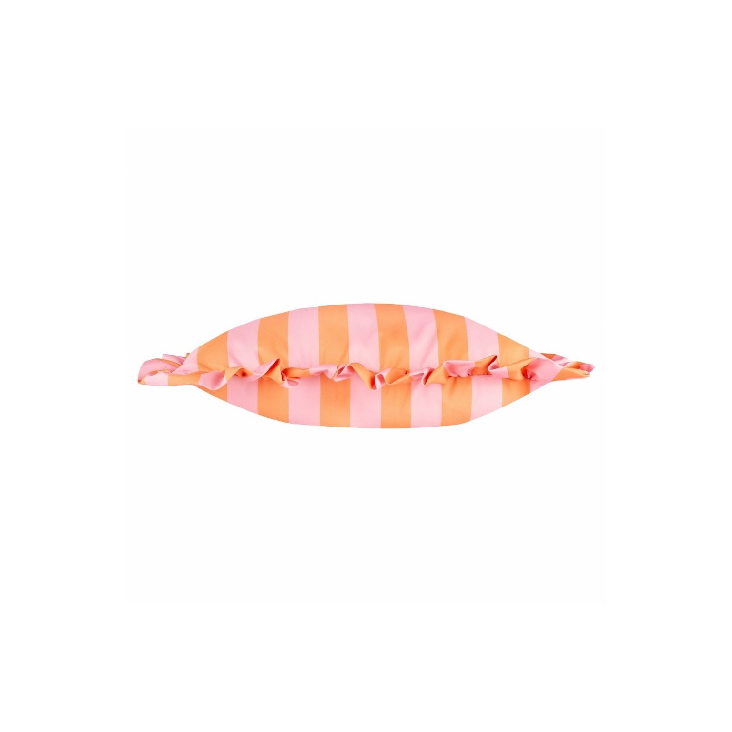 Coussin d’extérieur à rayures rose et orange avec volants décoration colorée