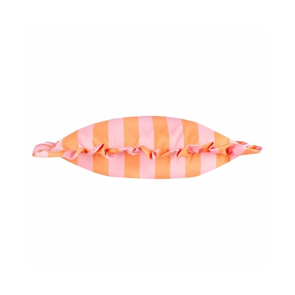 Coussin d’extérieur à rayures rose et orange avec volants décoration colorée