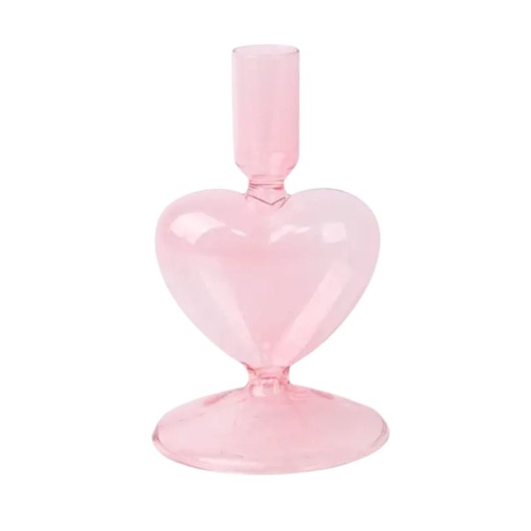 Bougeoir cœur en verre rose décoration romantique