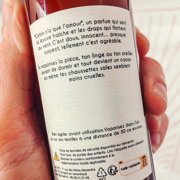 Brume d’ambiance Coton n’a que l’amour parfum coton | Chère Colette