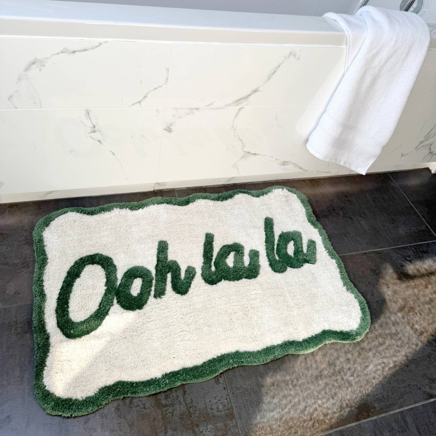 Tapis de bain antidérapant « Ooh La La » - Vert/Crème
