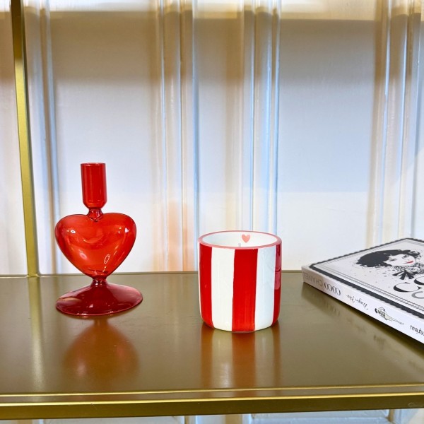 Bougeoir cœur en verre rouge