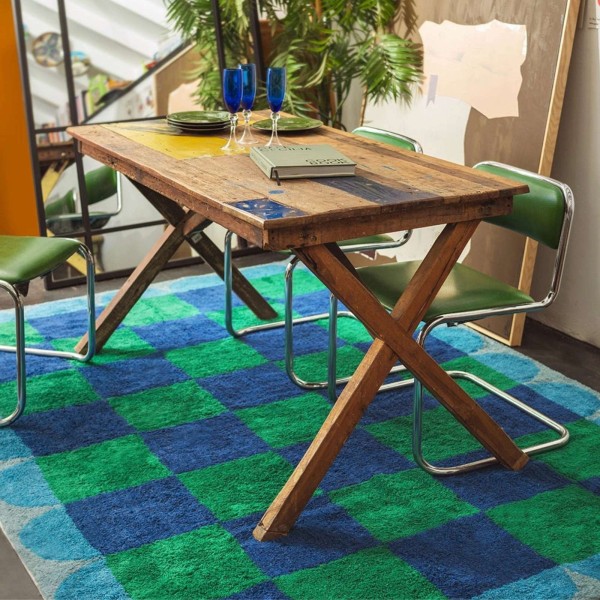Tapis en coton recyclé à carreaux Eleanor