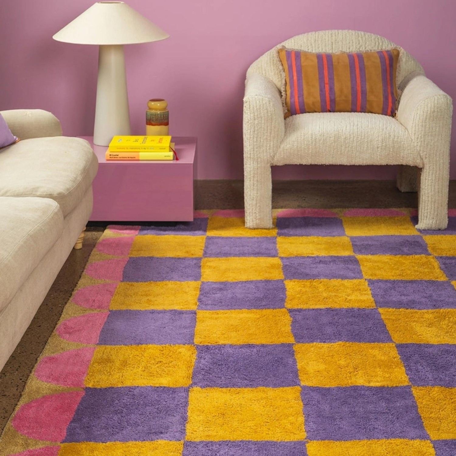 Tapis en coton recyclé à carreaux Mallow