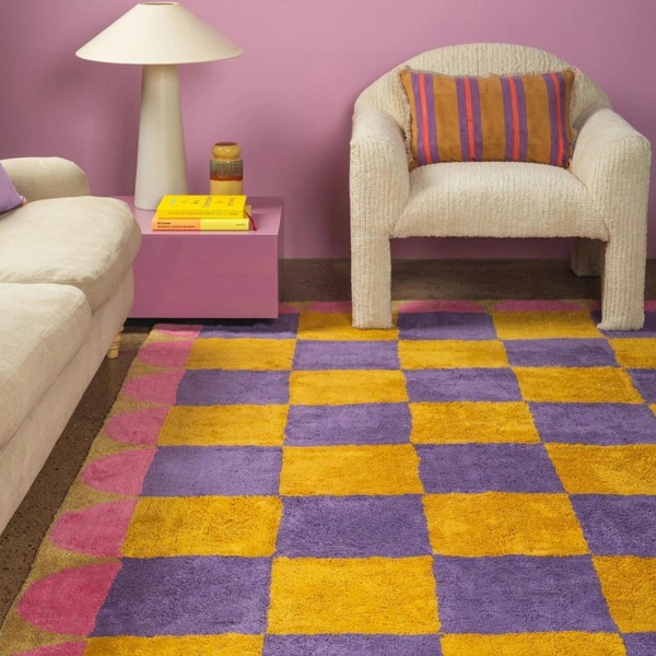 Tapis en coton recyclé à carreaux Mallow