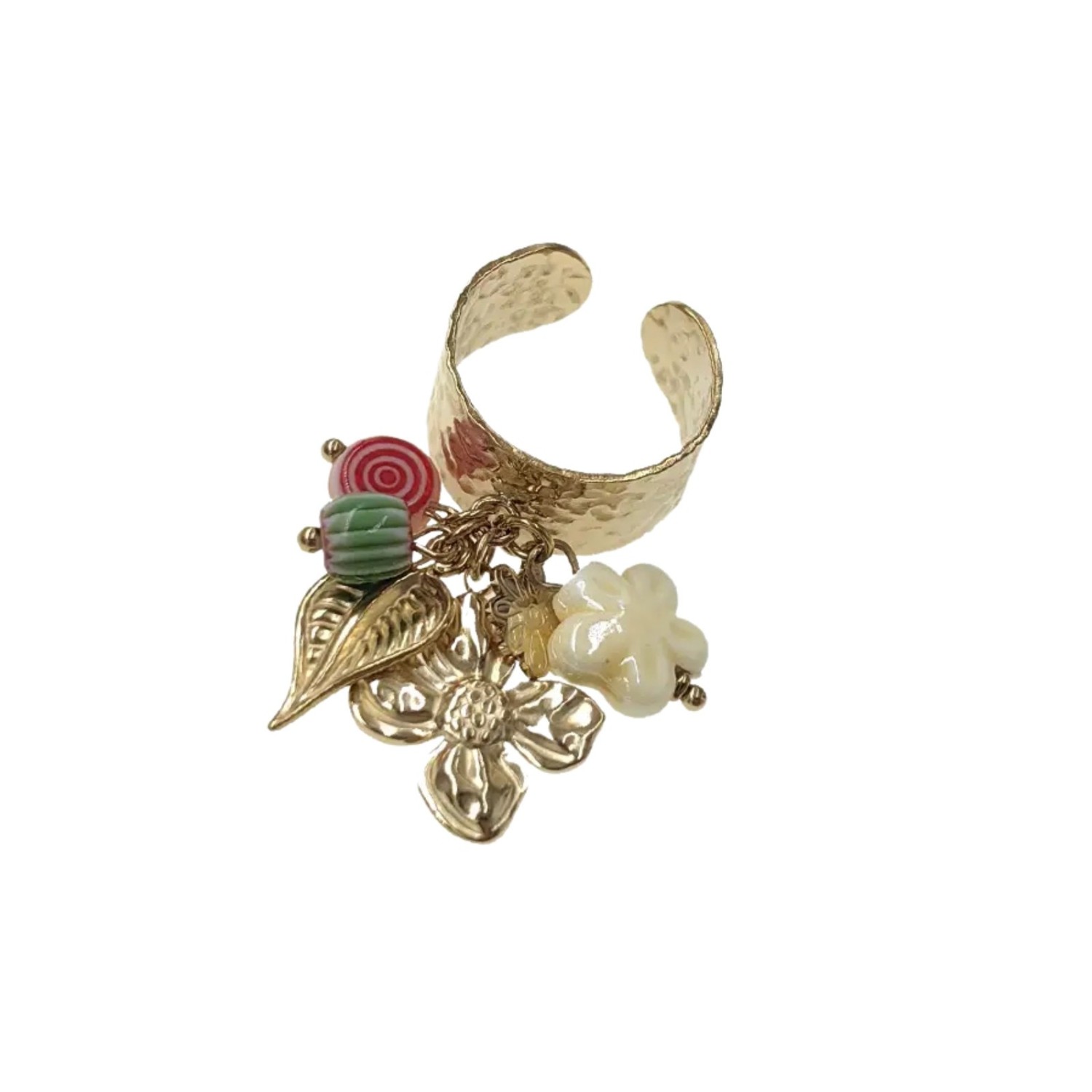 Bague breloques fleur acier inoxydable doré Mina