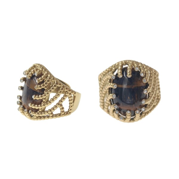 Bague pierre naturelle strass acier inoxydable doré Emma