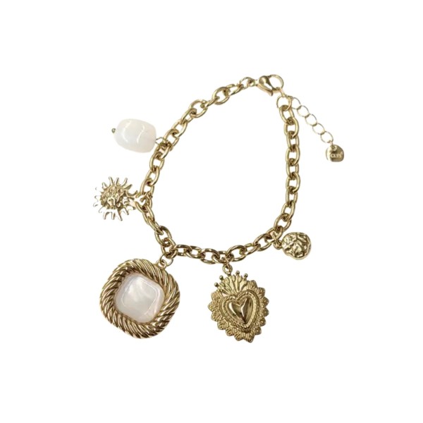 Bracelet breloques résine acier inoxydable doré Bari