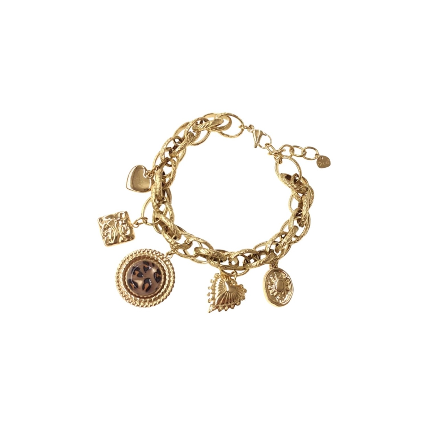 Bracelet chaine breloques acier inoxydable doré léopard Aria