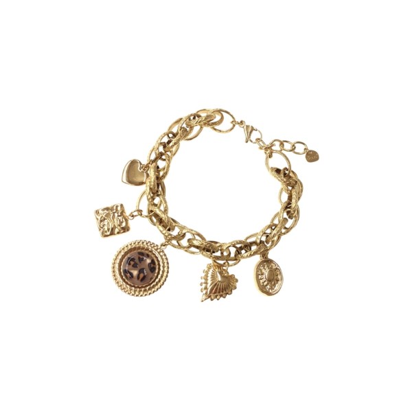 Bracelet chaine breloques acier inoxydable doré léopard Aria