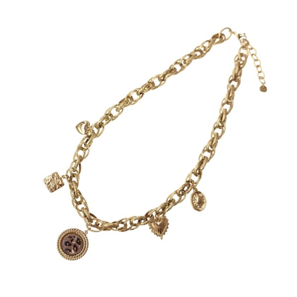 Collier chaîne breloques acier inoxydable doré léopard Arian