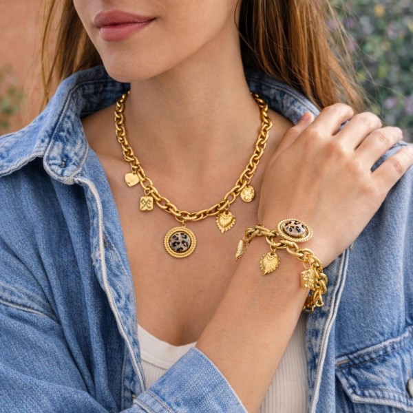 Collier chaîne breloques acier inoxydable doré léopard Arian