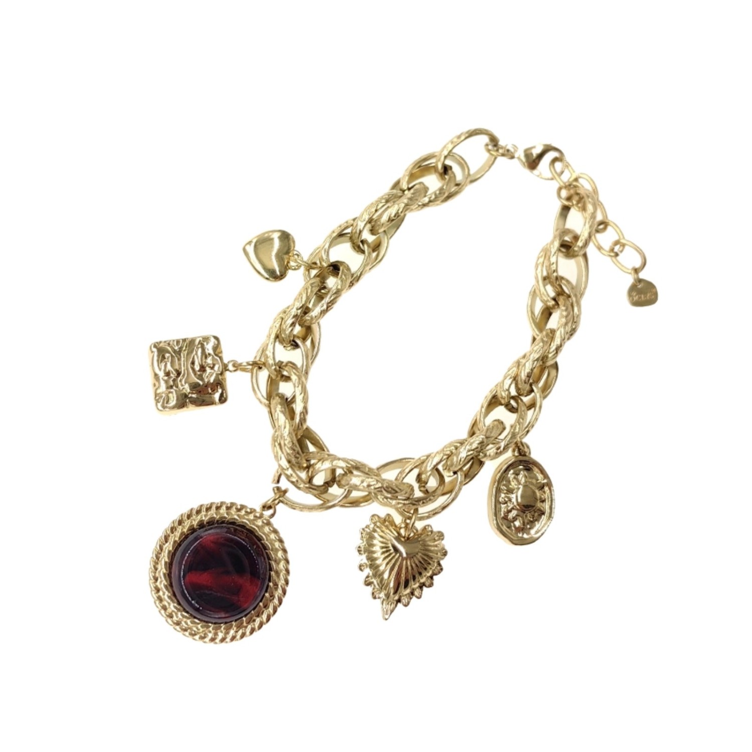 Bracelet chaîne breloques acier inoxydable doré et bordeaux Aria