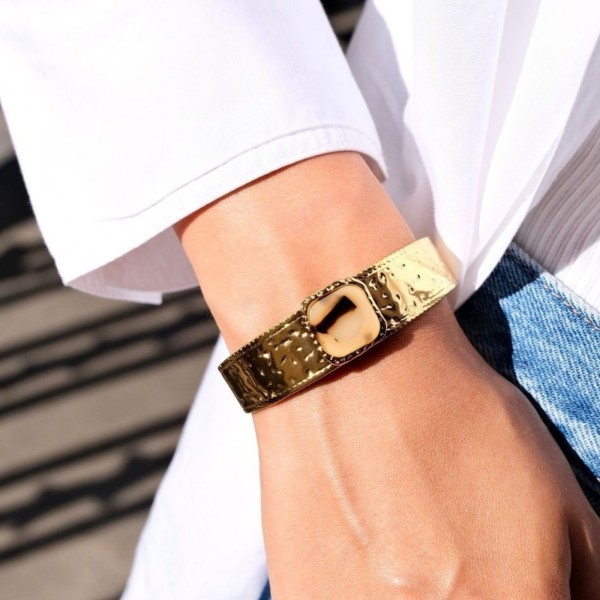 Bracelet manchette doré & beige Myri