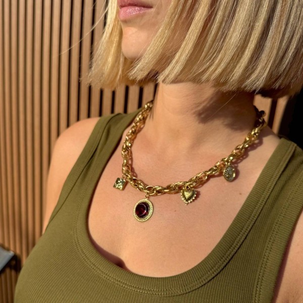 Collier chaîne doré bordeaux Aria