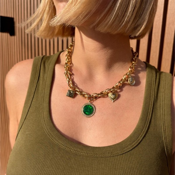 Collier chaîne doré & vert Aria