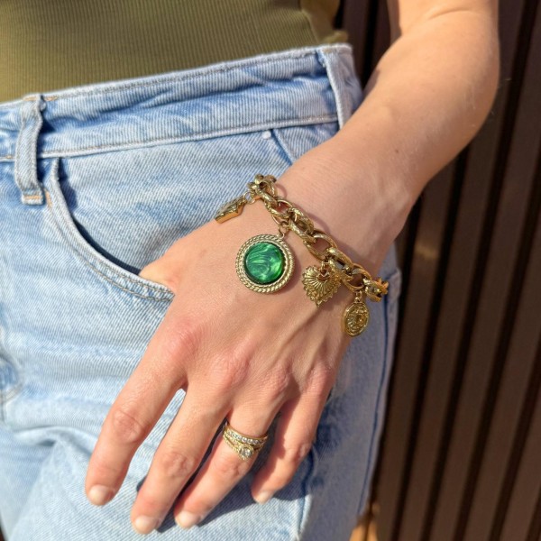 Bracelet chaîne doré & vert Aria
