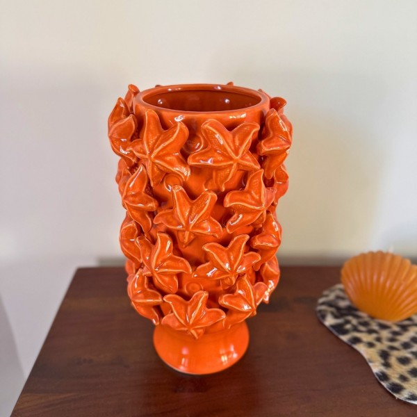 Grand vase en céramique étoiles de mer orange