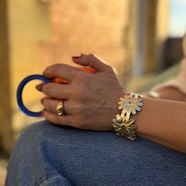 Bracelet jonc fleurs doré