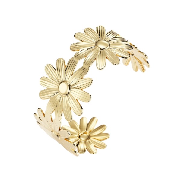 Bracelet jonc fleurs doré