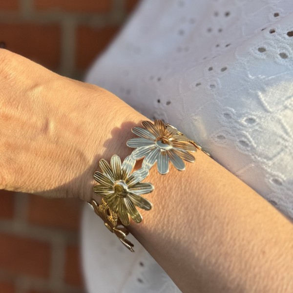 Bracelet jonc fleurs doré