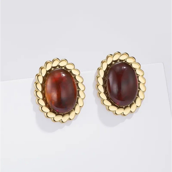 Boucles d’oreilles cabochon ambré doré