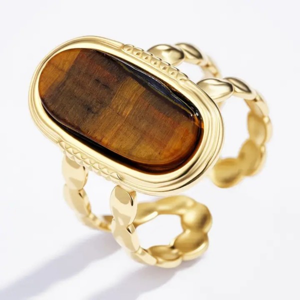 Bague pierre marron dorée