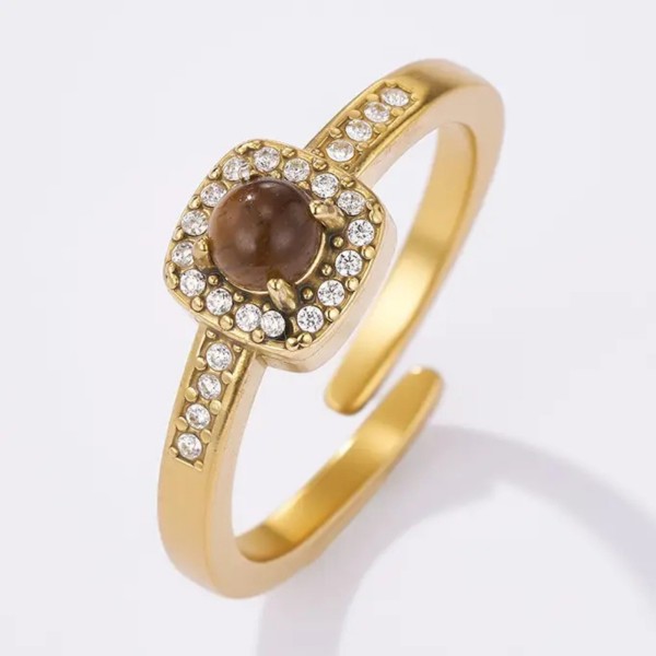 Bague strass marron halo dorée