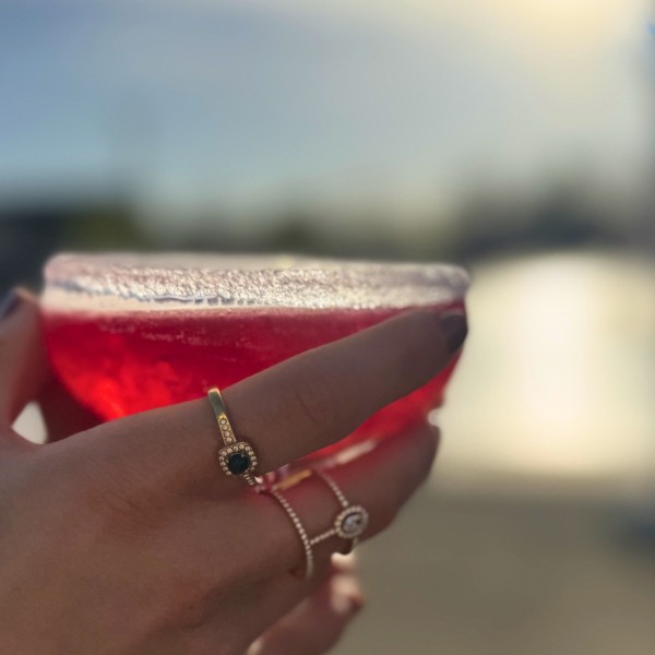 Bague strass marron halo dorée