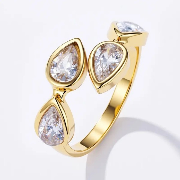 Bague ouverte gouttes zircon dorée acier | Chère Colette