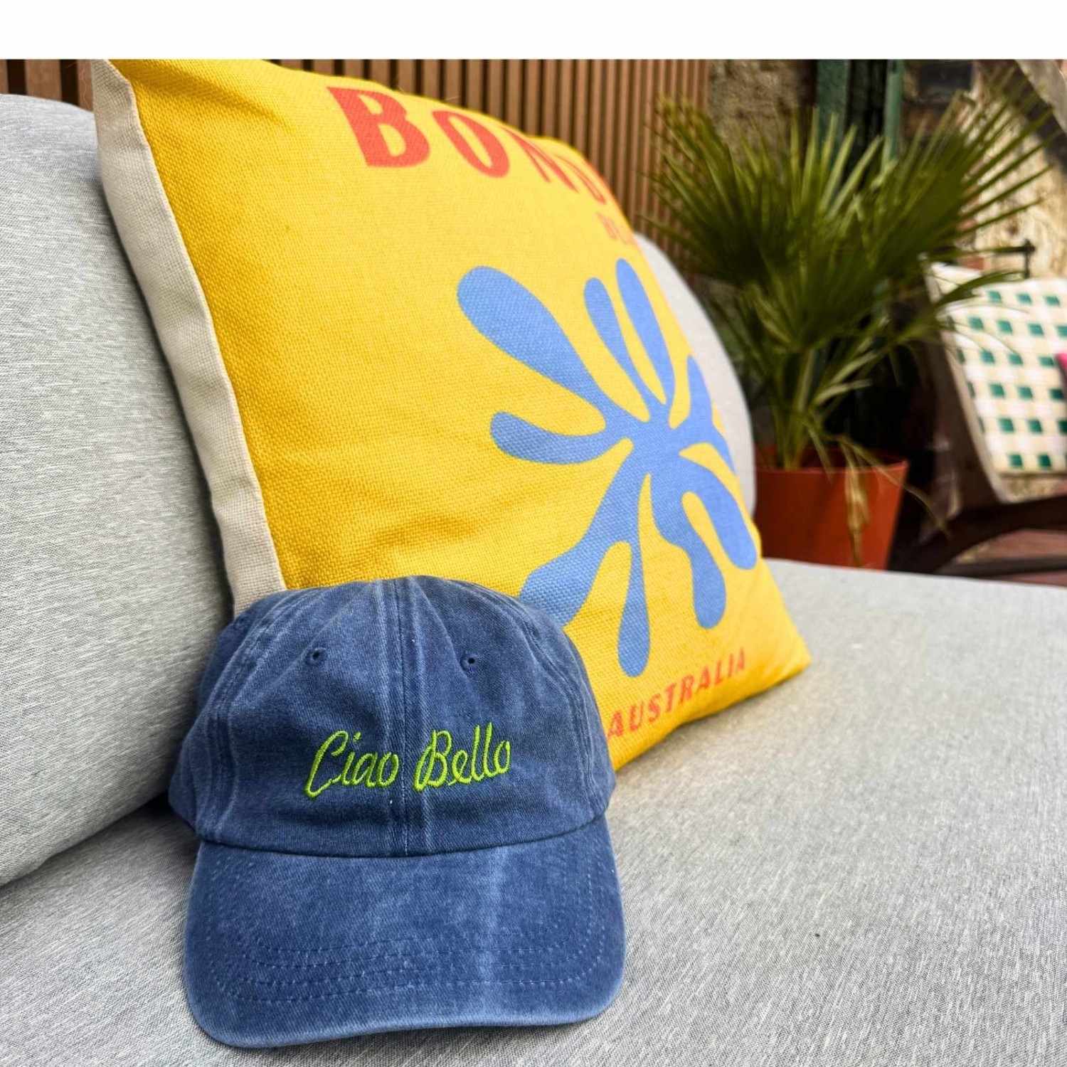 Casquette brodée Ciao Bello bleu délavé