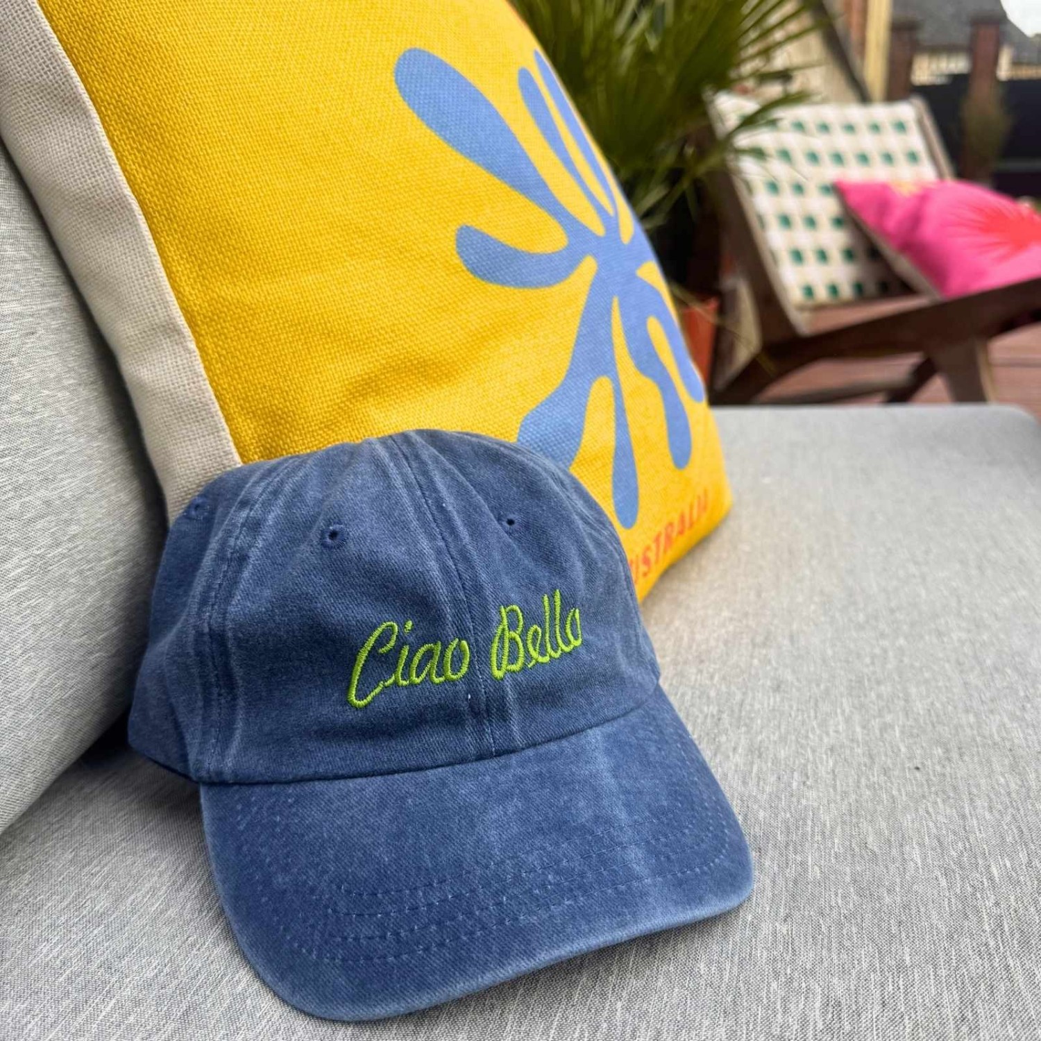 Casquette brodée Ciao Bello bleu délavé