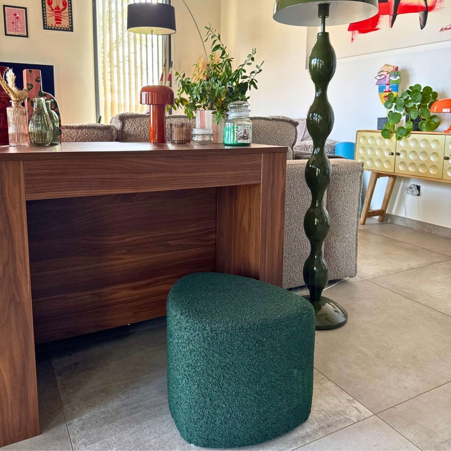 Tabouret Eve Bouclette Vert Foncé
